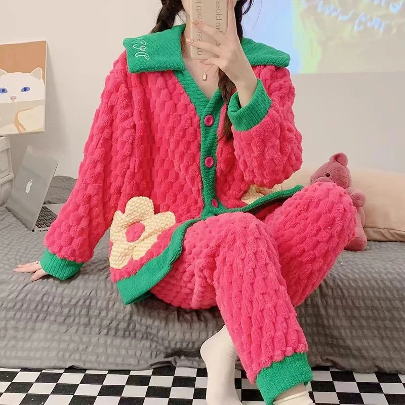 TULX【超柔法兰绒】秋冬清新加绒加厚法兰绒睡衣冬季女款网红女家居