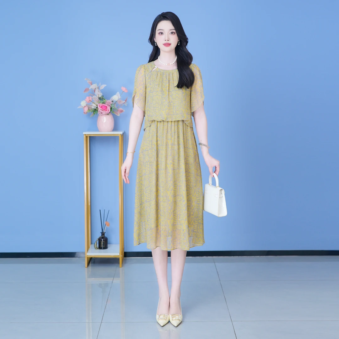 【SJYH1755】2025年夏季新款时尚优雅减龄连衣裙显瘦气质