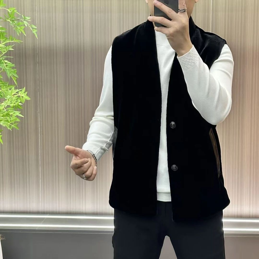 88876｜马甲｜男士顶奢丝绒"高订轻奢时尚百搭配皮款马甲