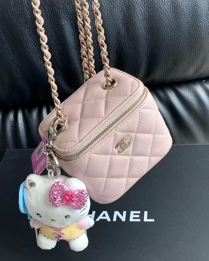 95新 Chanel/香奈儿 樱花粉荔枝纹盒子包 10cm 15794771