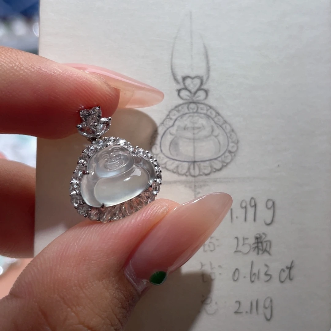 颈饰18K金镶嵌翡翠佛公