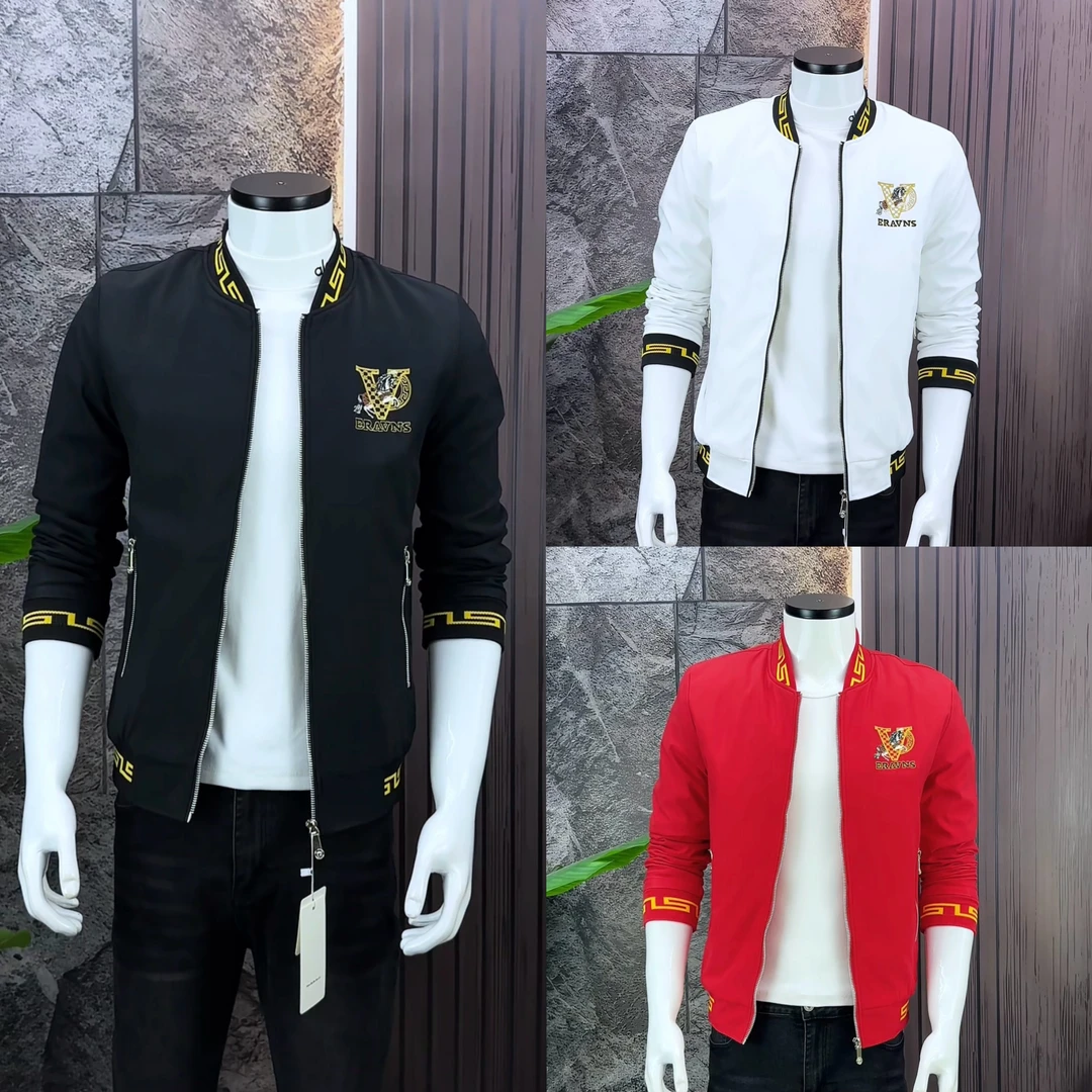 欧洲站潮牌V字母重工马刺绣加绒夹克秋冬新款时尚棒球领男士外套