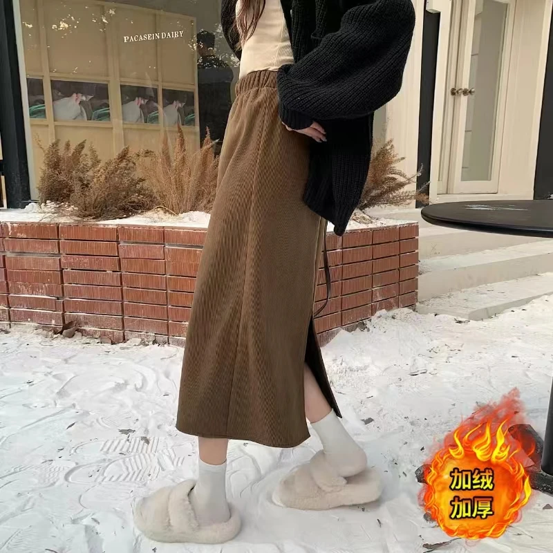 【清完下架】【加绒半身裙】2332大码女装胖MM加厚加绒百搭半身裙