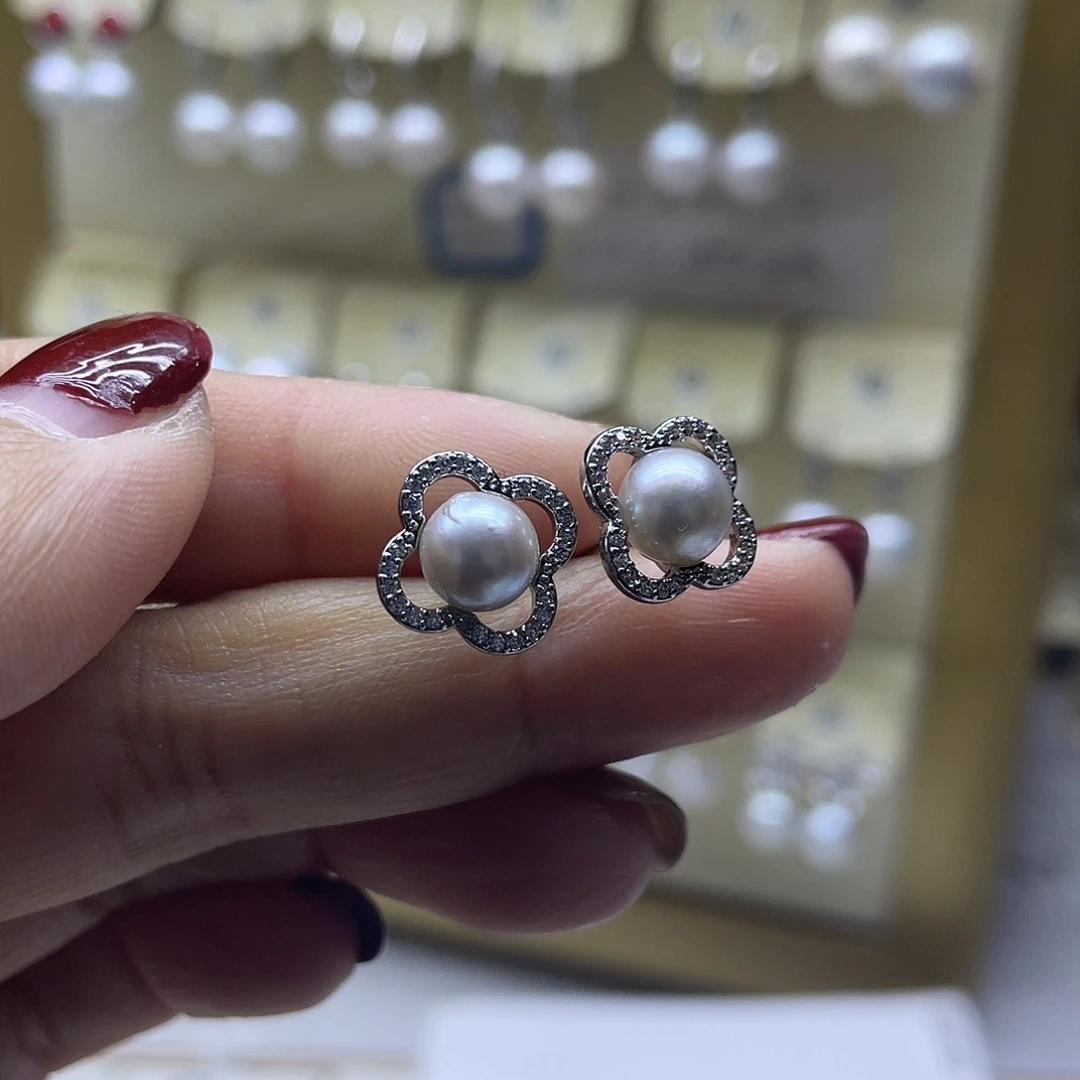 银S925镶嵌耳饰海水珍珠