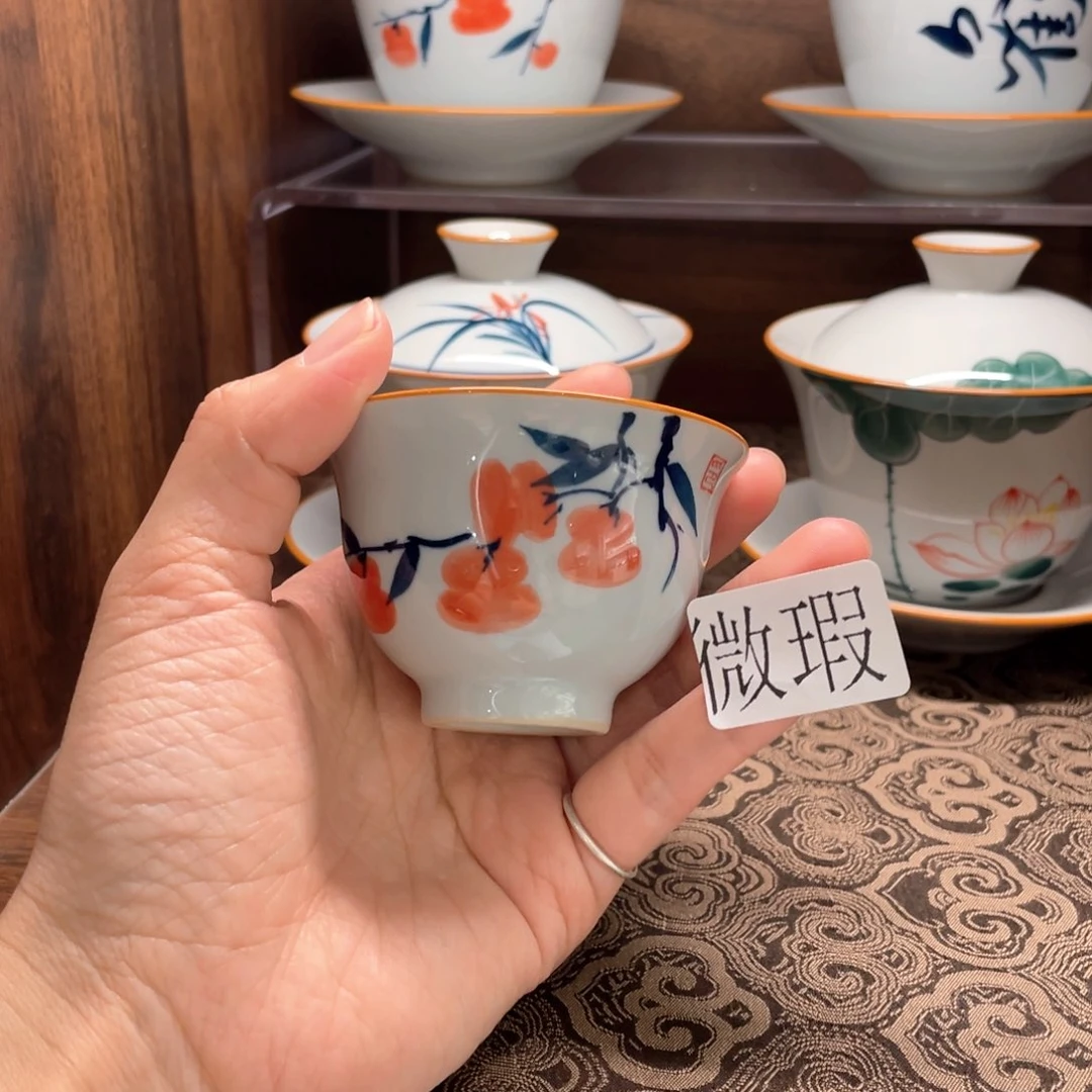 釉下手绘茶具微瑕