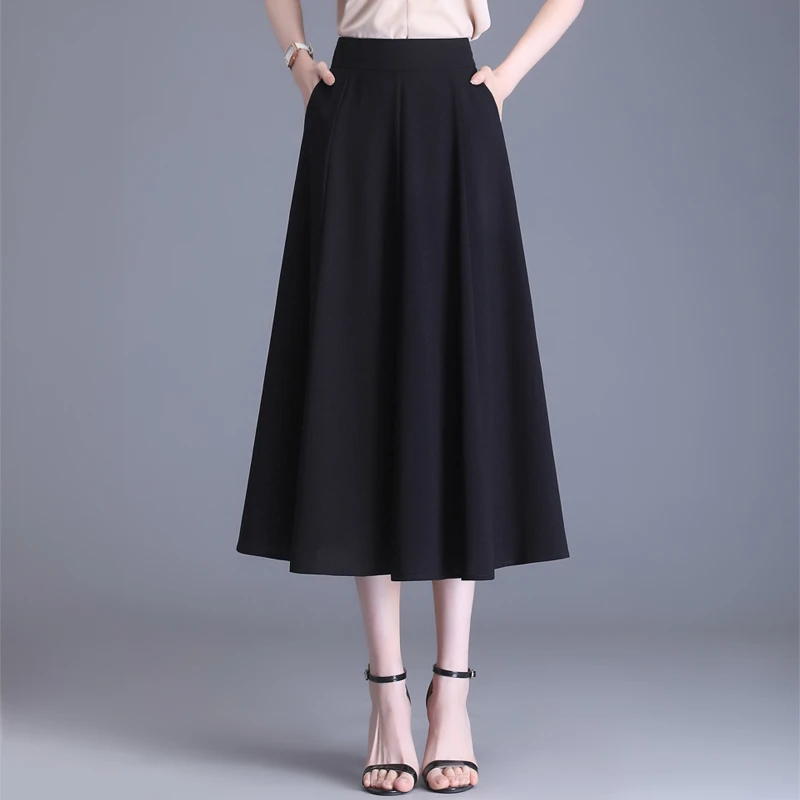 黑色雪纺半身裙女夏季2025新款高腰显瘦a字裙垂感通勤休闲中长裙
