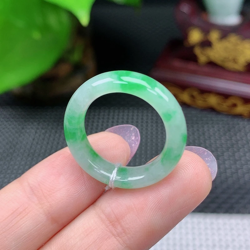 A004天然缅甸翡翠A货飘阳绿戒指戒圈15-16圈口内径17.4mm