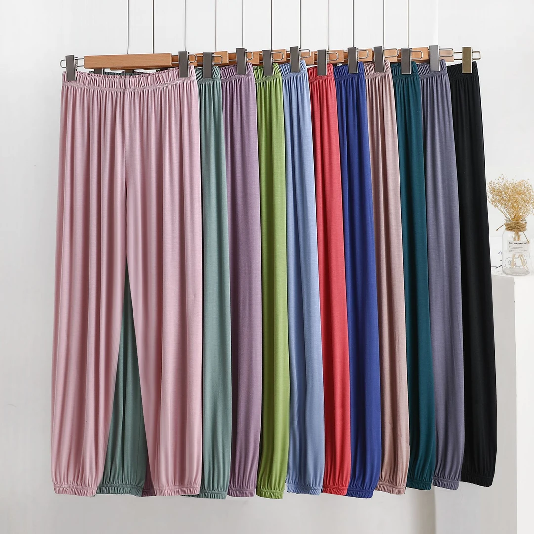 春款女莫代尔九分裤大码宽松高腰显瘦薄款束裤纯色休闲裤