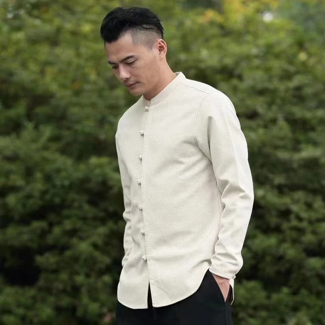 男士男款中国风衬衣立领中式中山装中式唐装衬衫长袖休闲复古简约