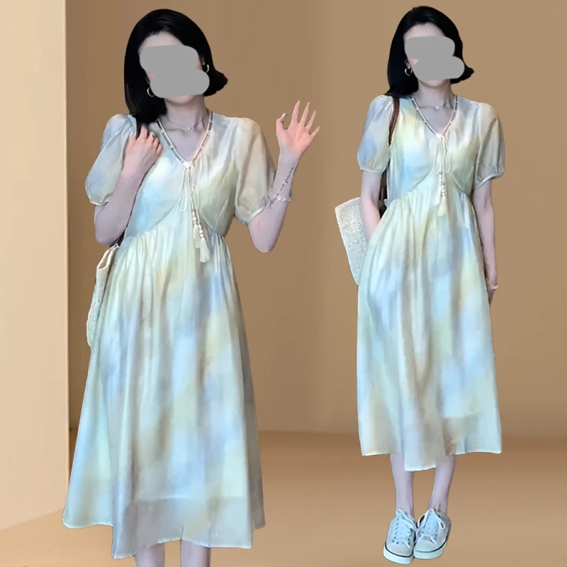 法式高端精致连衣裙女夏季2025新款时尚大码休闲气质收腰显瘦裙子