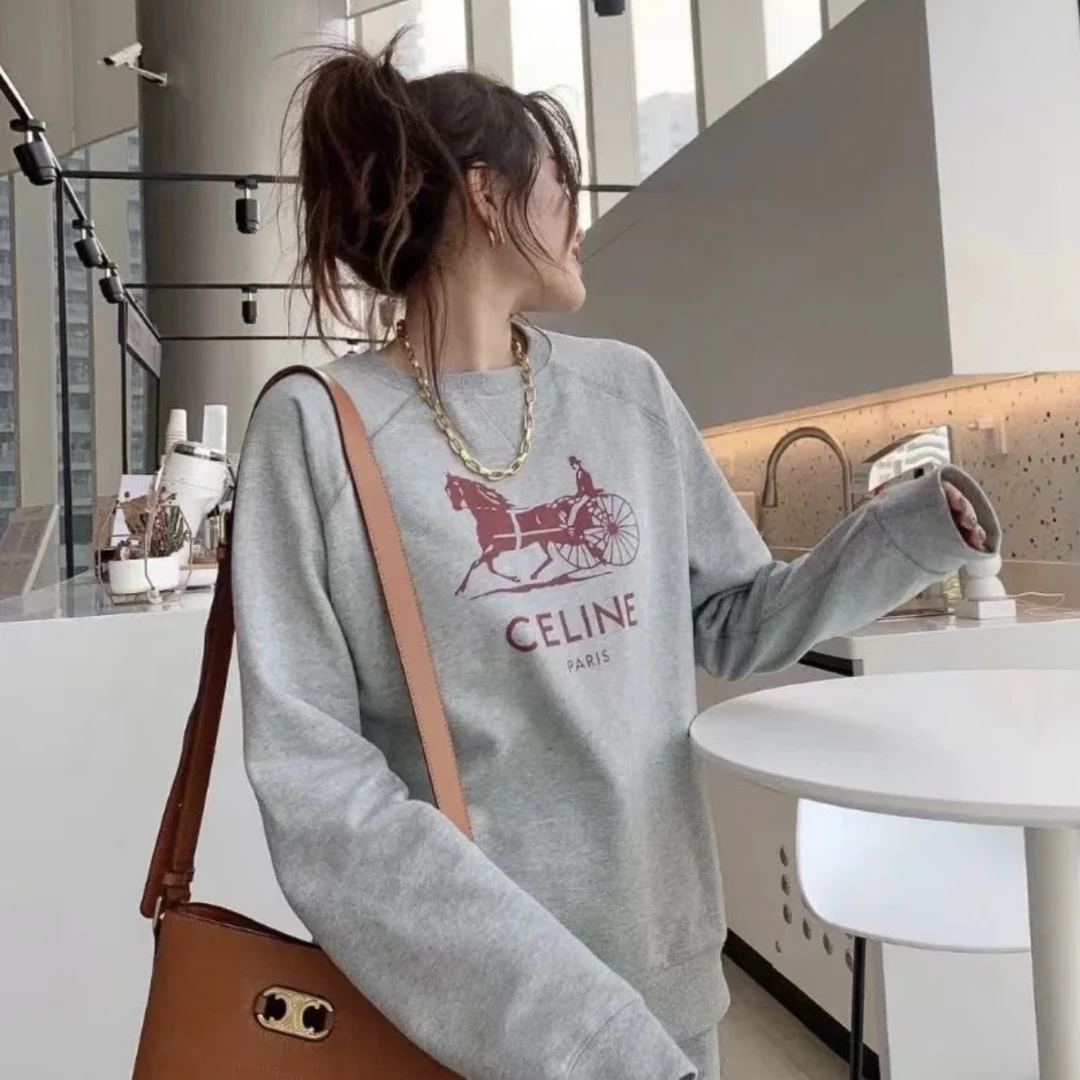 全新未使用 Celine/思琳 汤/P205639080/灰色马车图案卫衣 XS码