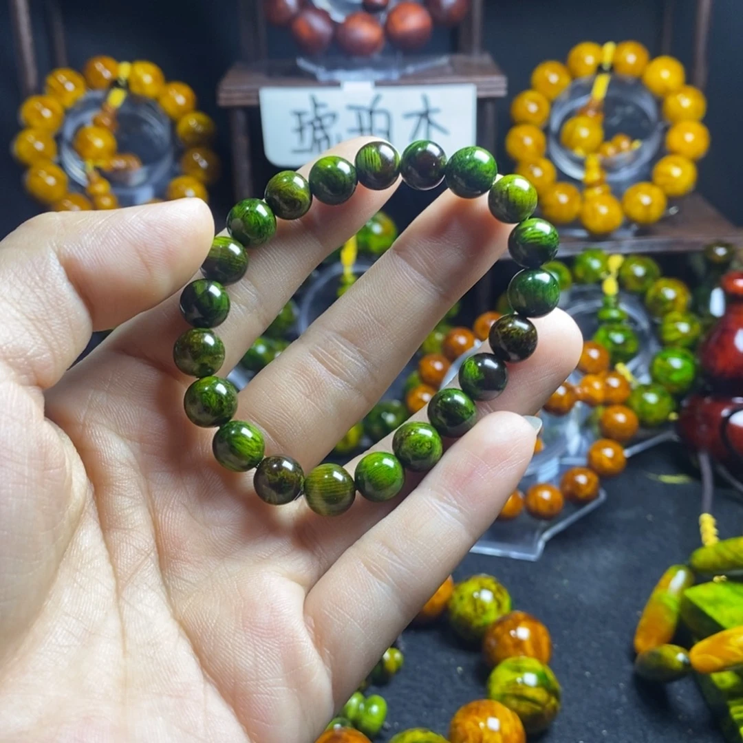 今***世木质非金属琥珀木0.8尺寸水墨手串