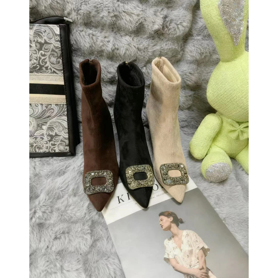 秋冬时装短靴时髦洋气弹力靴百搭时尚高跟尖头细跟小个子瘦瘦靴女