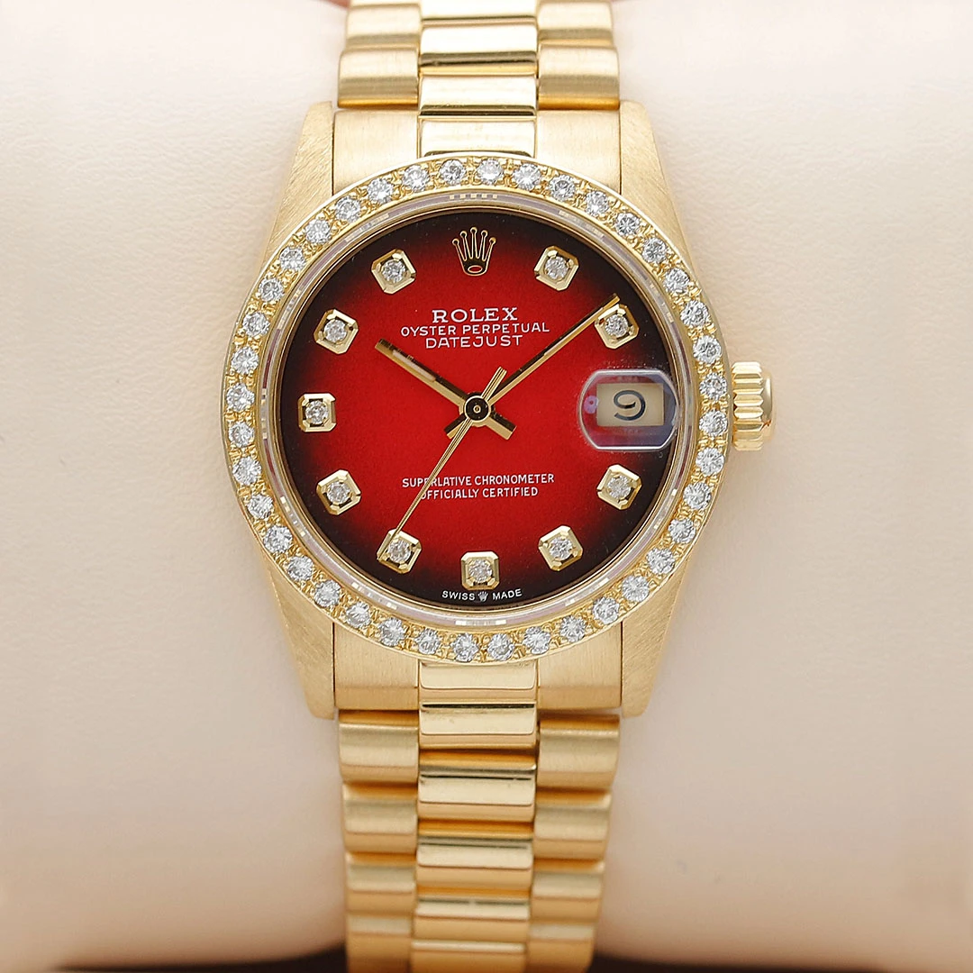 99新 Rolex/劳力士 日志68278/18K黄金后钻红盘31mm自动机械单表