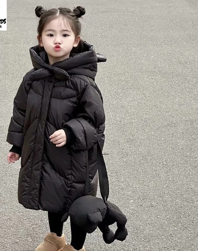 男韩版女童拉链羽绒服冬装宽松中小童秋冬童装白鸭绒连帽小童女宝