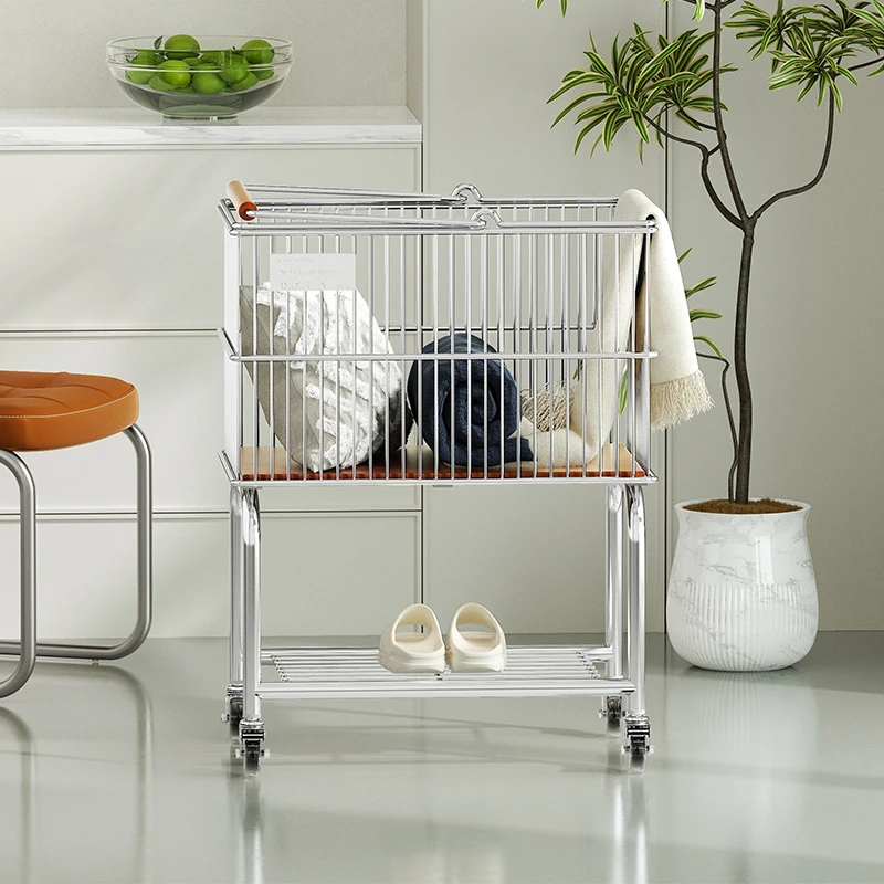 家用双层脏衣篮推车浴室分层衣服收纳筐卫生间可移动置物架脏衣篓