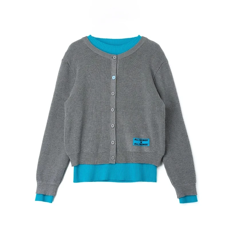 【茉舍】ALL BEING 假两件圆领宽松撞色羊毛针织衫TESH23299-650