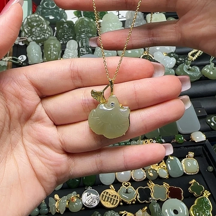 颈饰银S925镶嵌和田玉送链子送绳