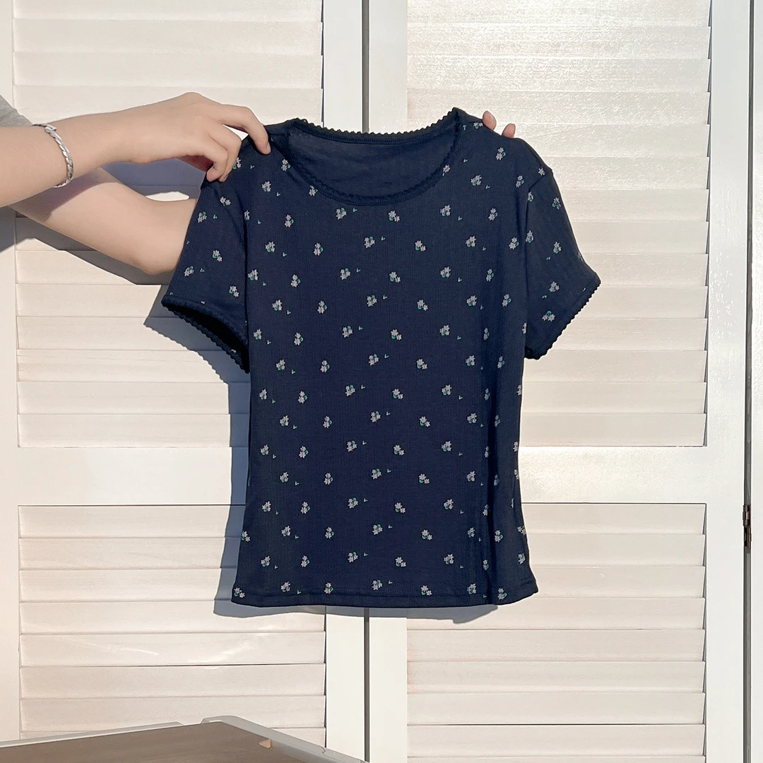 甜辣妹波点印花短袖T恤女独特设计感修身显瘦上衣2025夏新款