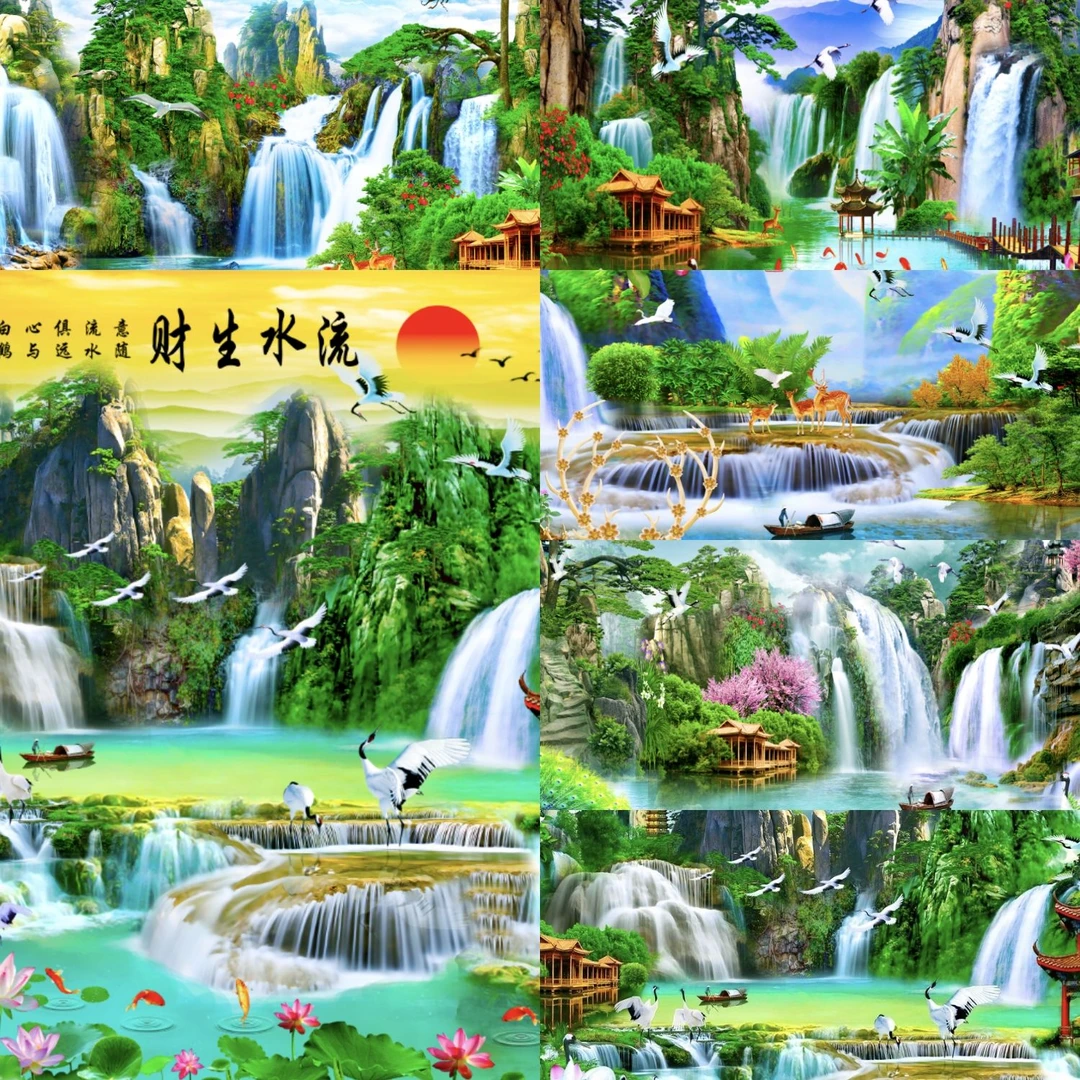 新款3D立体风景背景布江山如画网红直播背景墙主播专用