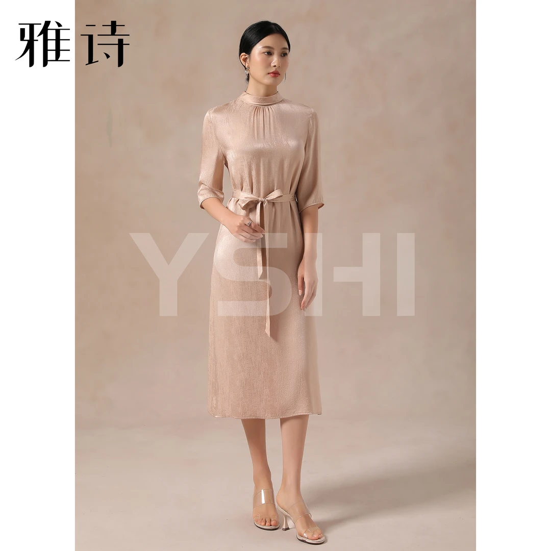 【YASHI】“忆江南”100桑蚕丝重磅桑波缎连衣裙QXX253-ES25X314