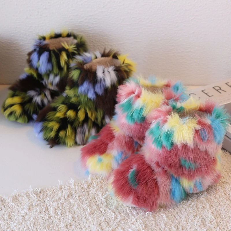 儿童雪地靴加绒保暖毛毛靴加厚棉鞋时尚冬季涂鸦怪兽男宝宝二棉靴