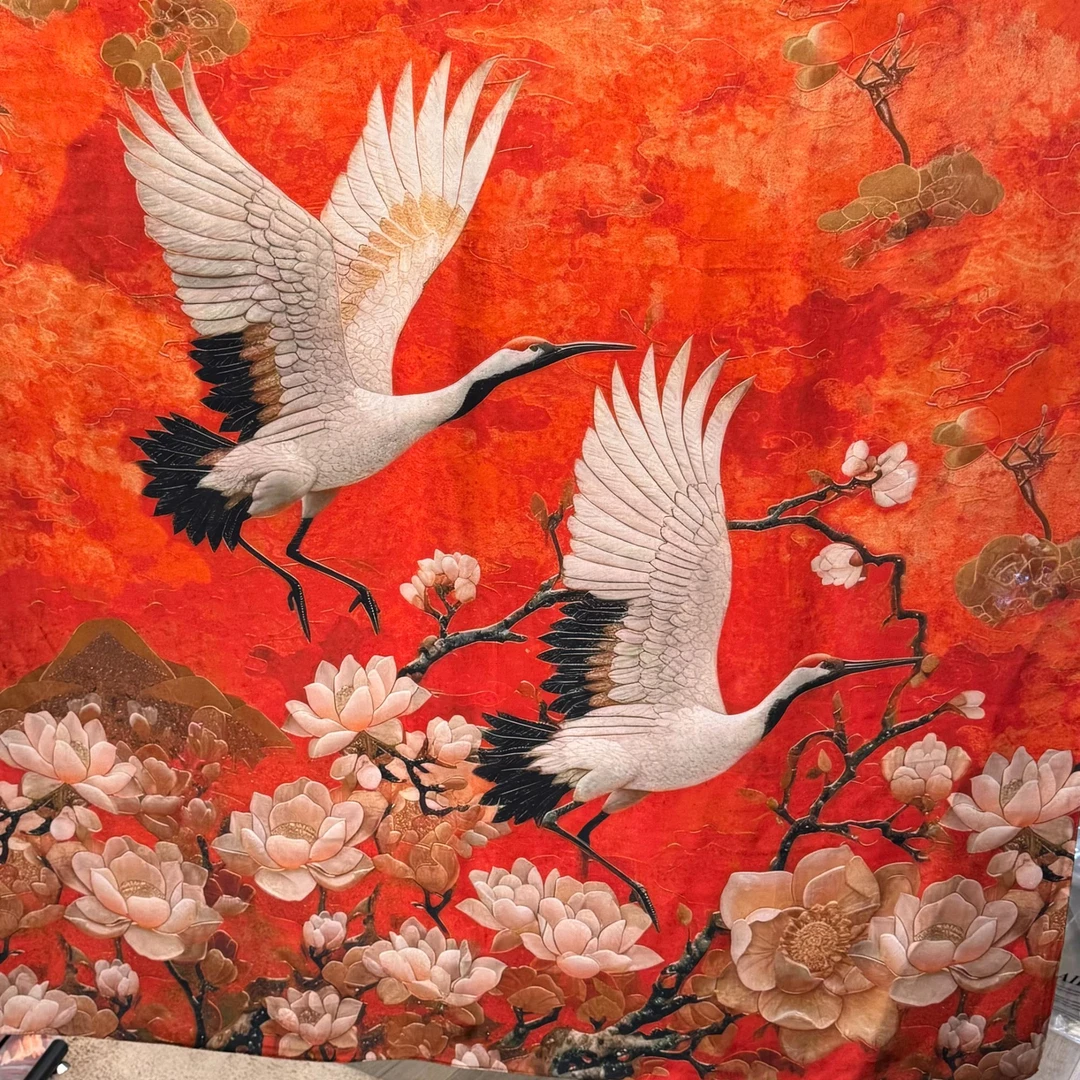 【A100-93 仙鹤闲云】140*140重缎老料香云高货重磅提花高端丝巾