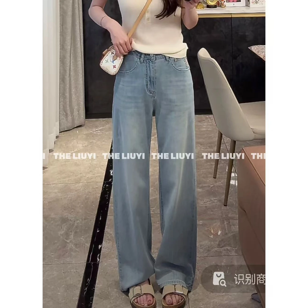 【LIUYI】夏季高腰莱赛尔百搭直筒牛仔裤55047