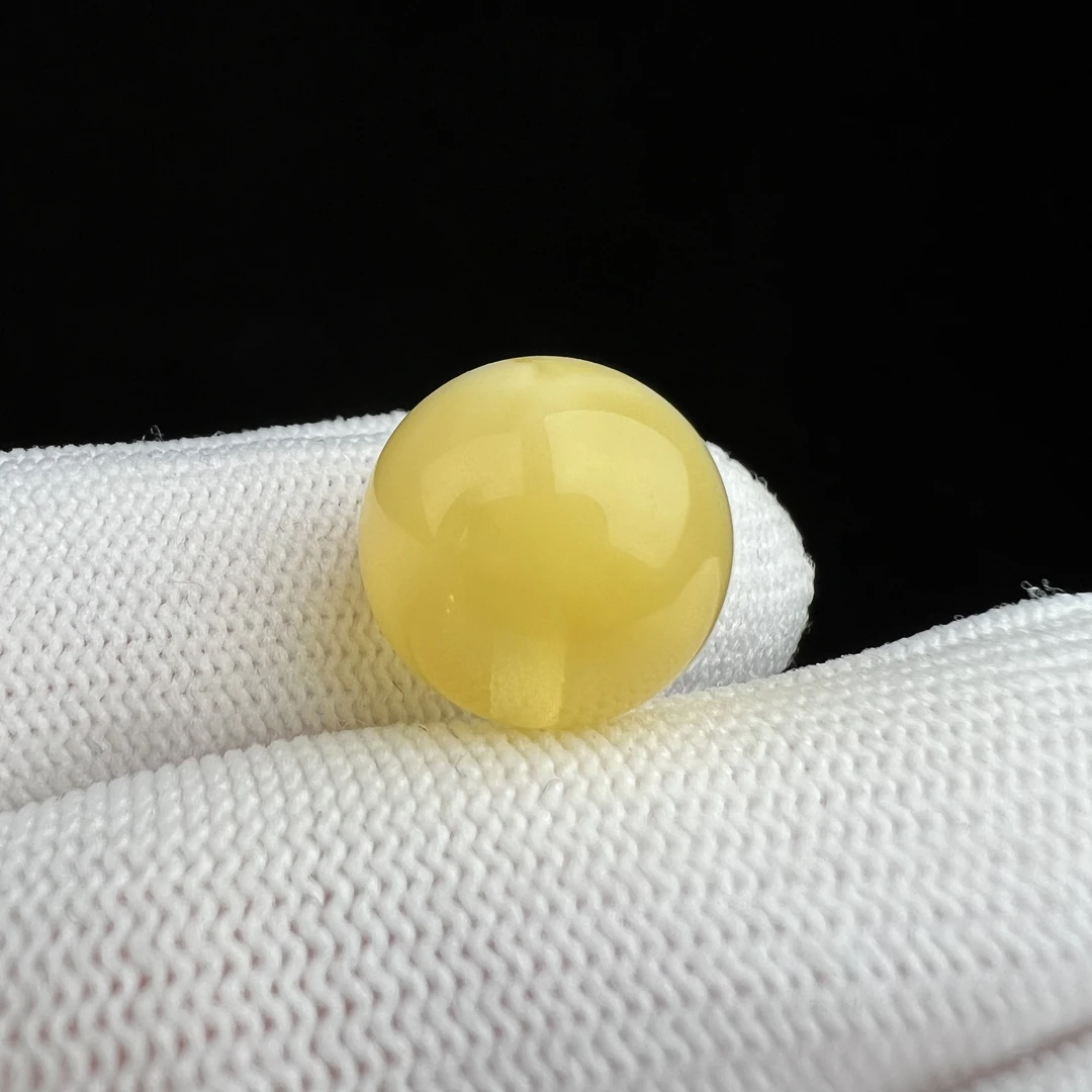A1628天然原矿蜜蜡 鸡油黄圆珠14.5mm支持复检假一罚十