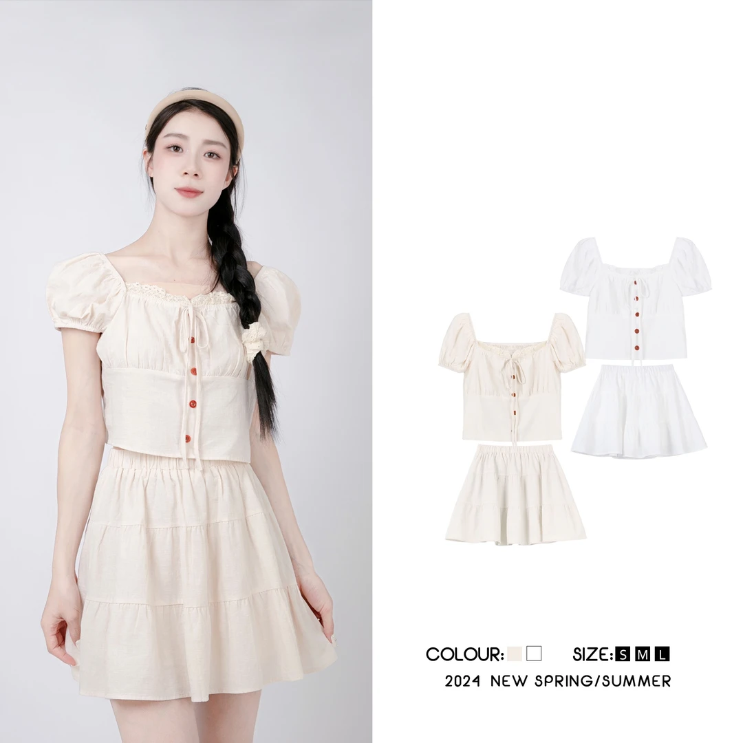 夏季法式花朵棉纱背心设计高级感钩花时尚套装L592207