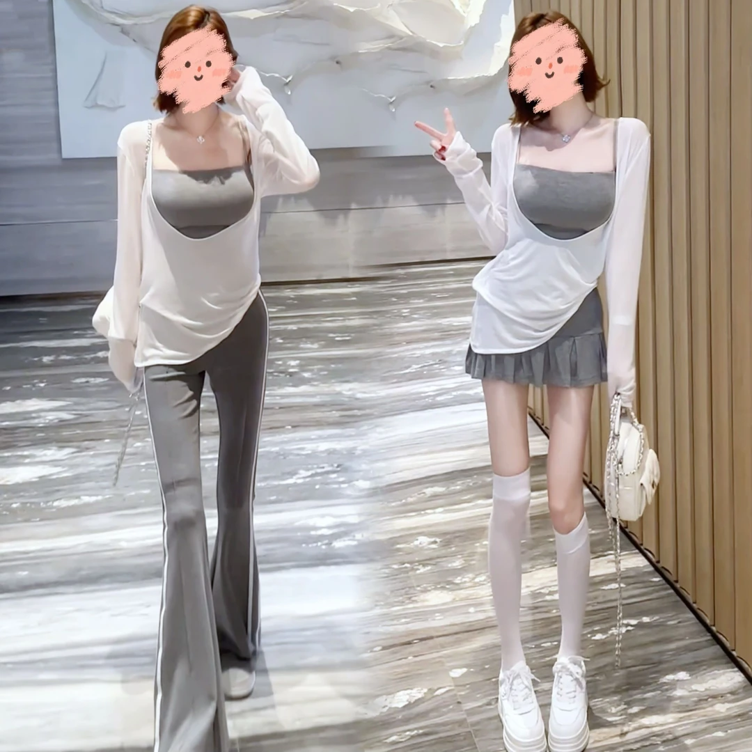 夏季搭配一整套防晒衣女2025新款时尚辣妹百搭吊带背心短裙三件套