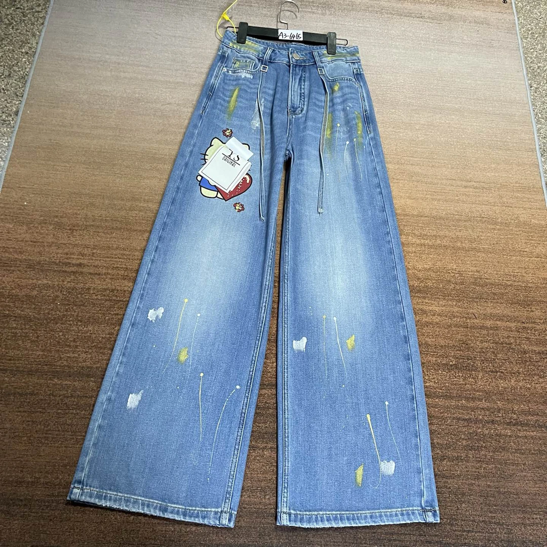 A3-6465 高货 深蓝加长个性卡通扎染印花阔腿裤 无弹（不退换）