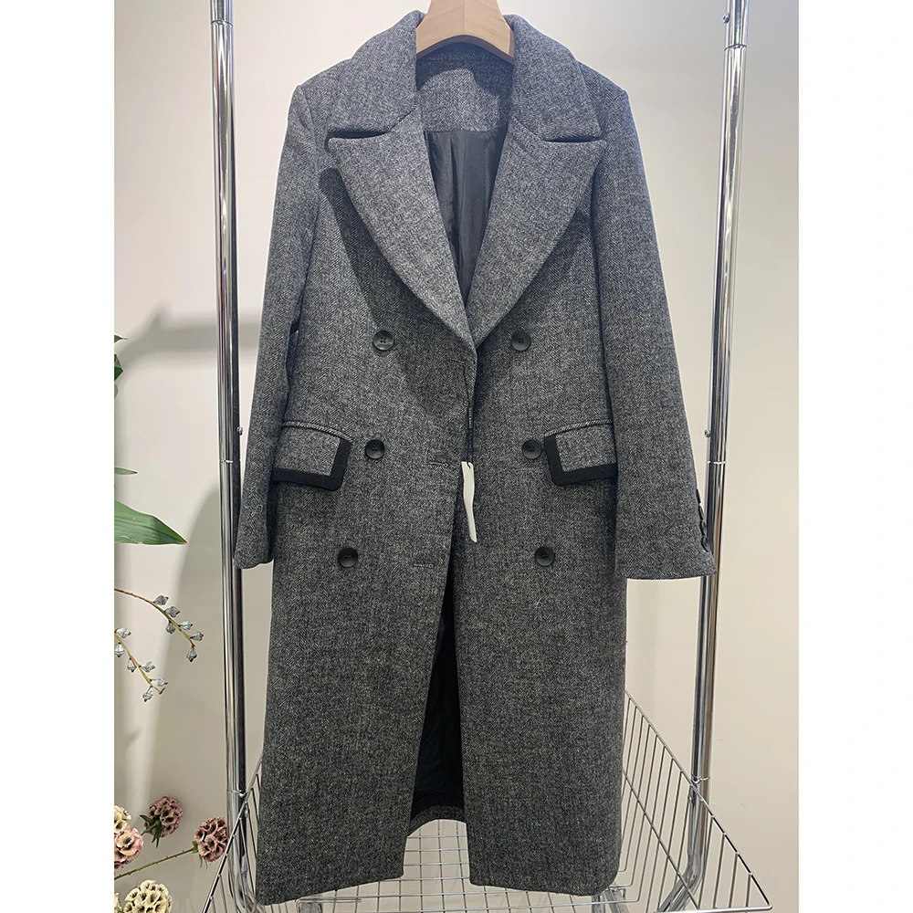 英伦风双排扣百搭显瘦中长款大衣女515-H009