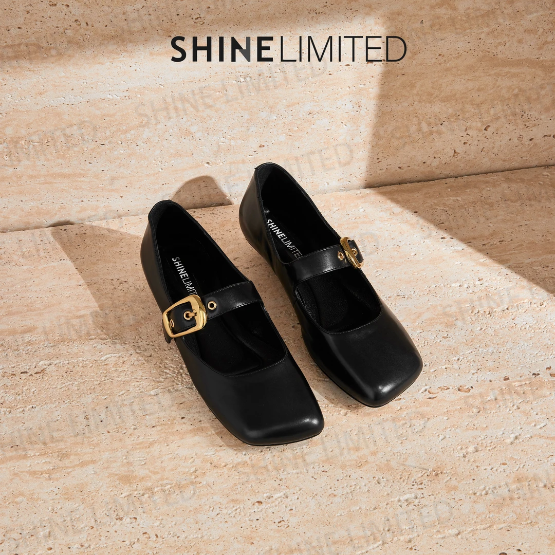 SHINELIMITED春季新款极简复古百搭低跟一字带单鞋女G1880