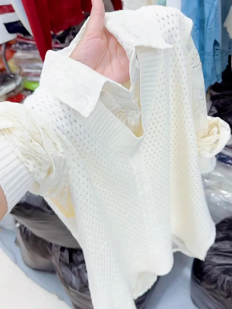 流行穿搭上衣女2025早秋新款翻领薄款镂空针织衫叠穿马甲两件套潮