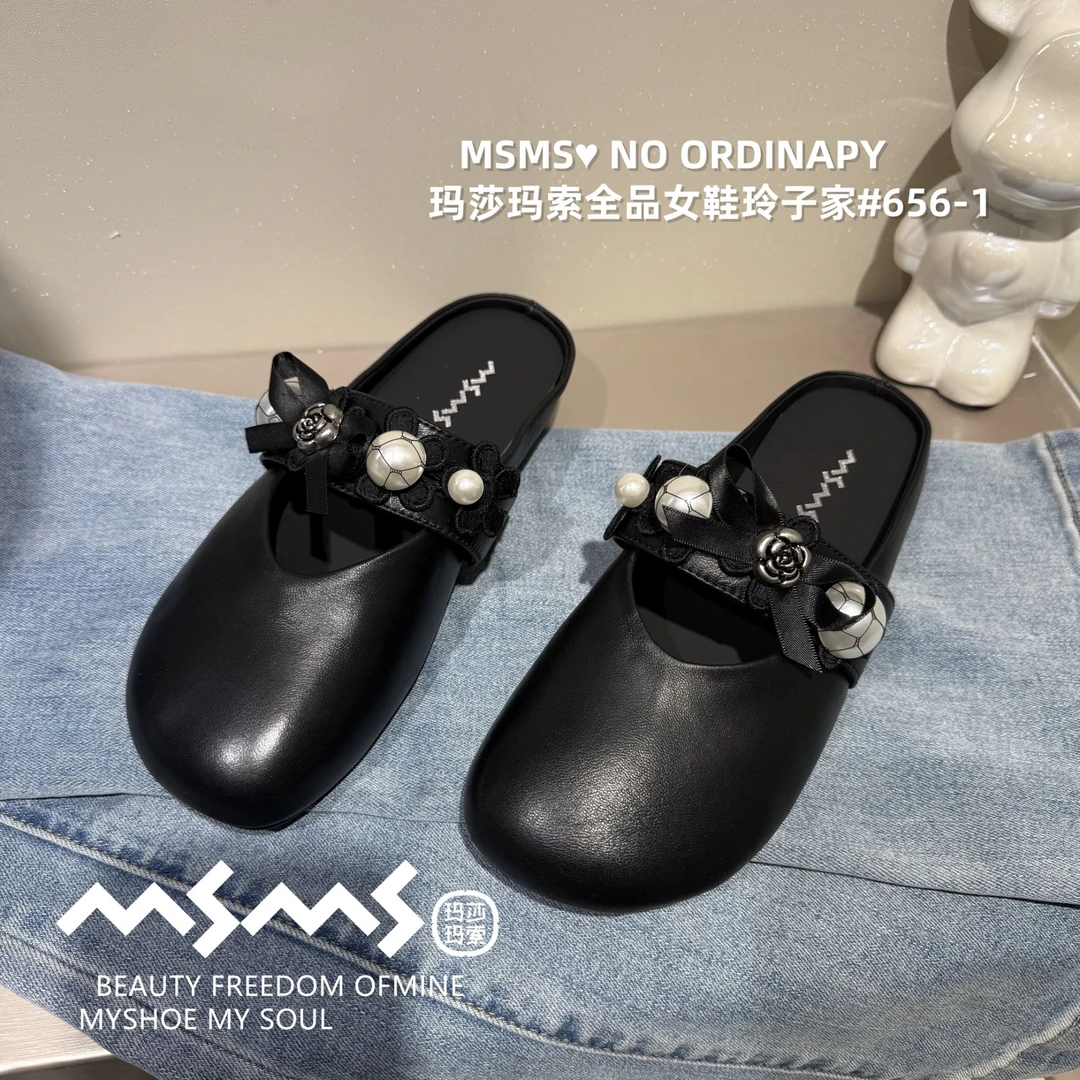 <玛莎玛索>2025夏季新款656-1时尚百搭洋气超轻包头纯皮穆勒半拖.