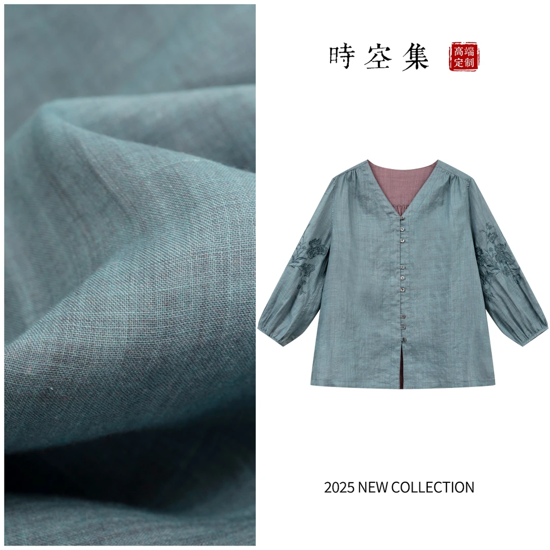 【拍一件等于两件】100%苎麻时空集欧若风莨麻工艺万针刺绣衬衫1038