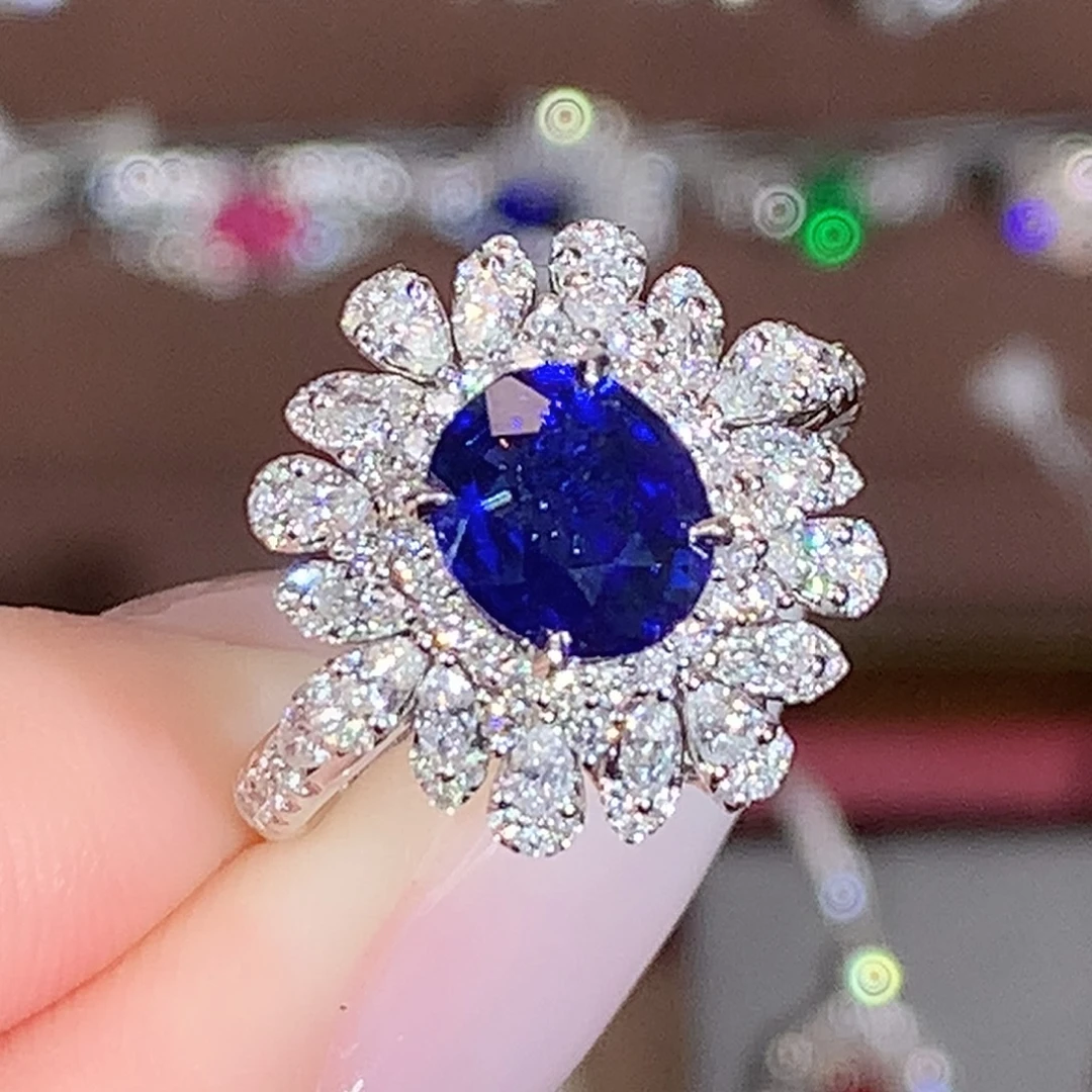 蓝宝石戒指18K金镶嵌1.36ct/天然宝石/七天无理由