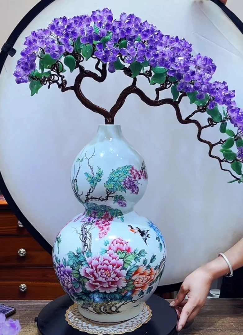 【卓越轻奢原创】净透紫水晶招财百搭葫芦福禄陶瓷摆件纯手工
