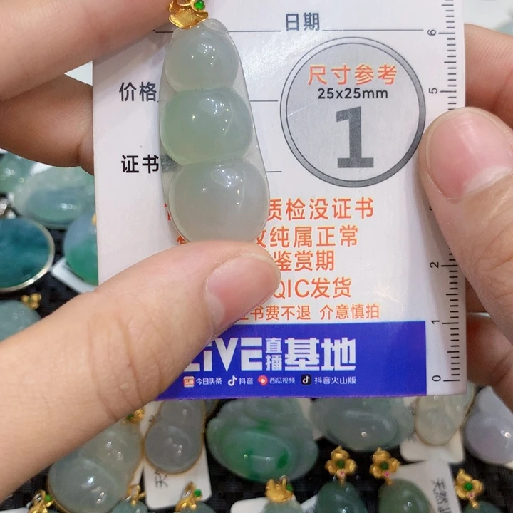 翡翠18K金镶嵌颈饰豆子