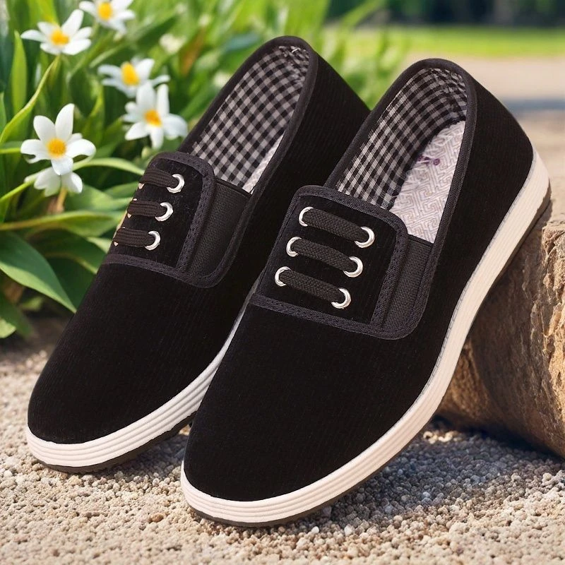 春款北京布鞋防滑耐磨黑布鞋灯心绒爸爸鞋工作鞋男女布鞋休闲鱼眼