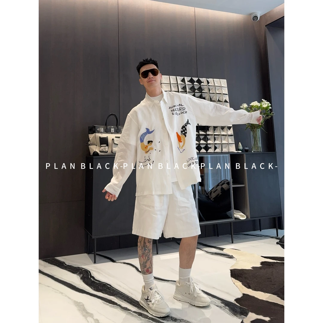 RICH陈发财【人鱼/100亚麻衬衫】至爱原创！设计款亚麻衬衫6971