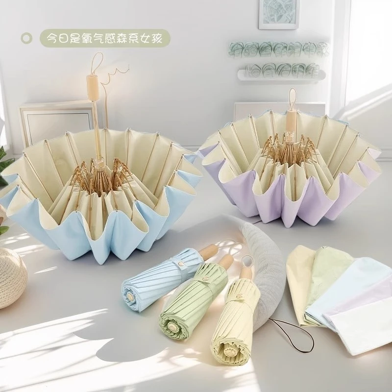 lovefuy/飞恋彩胶16骨合金晴雨伞简约粉色两用加厚防紫外线晴雨