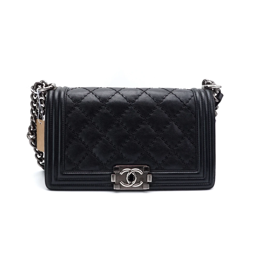 95新 Chanel/香奈儿 Chanel香奈儿 黑色牛皮Leboy中号链条包 9220