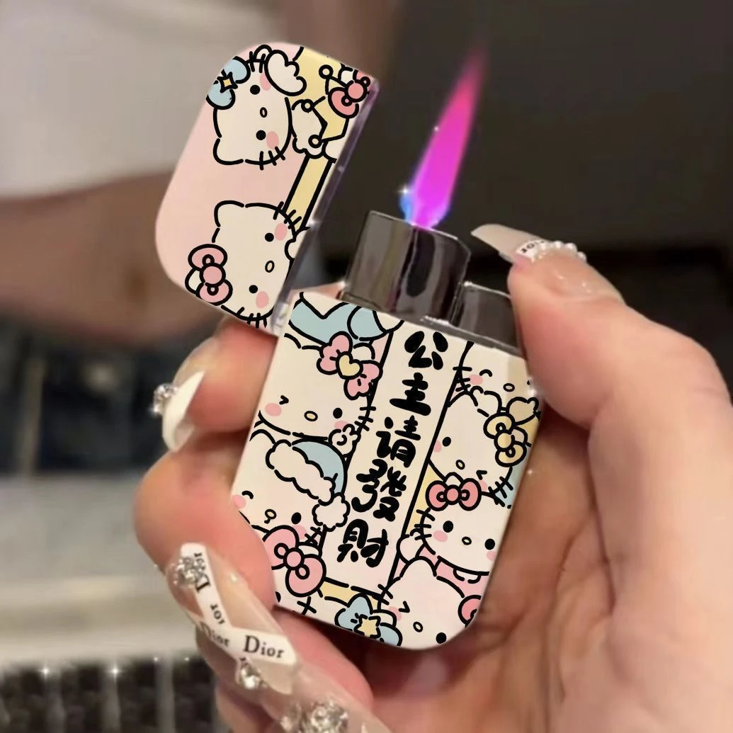 全网可充气网红INS风可爱粉色火焰防风Kitty猫打火机多种