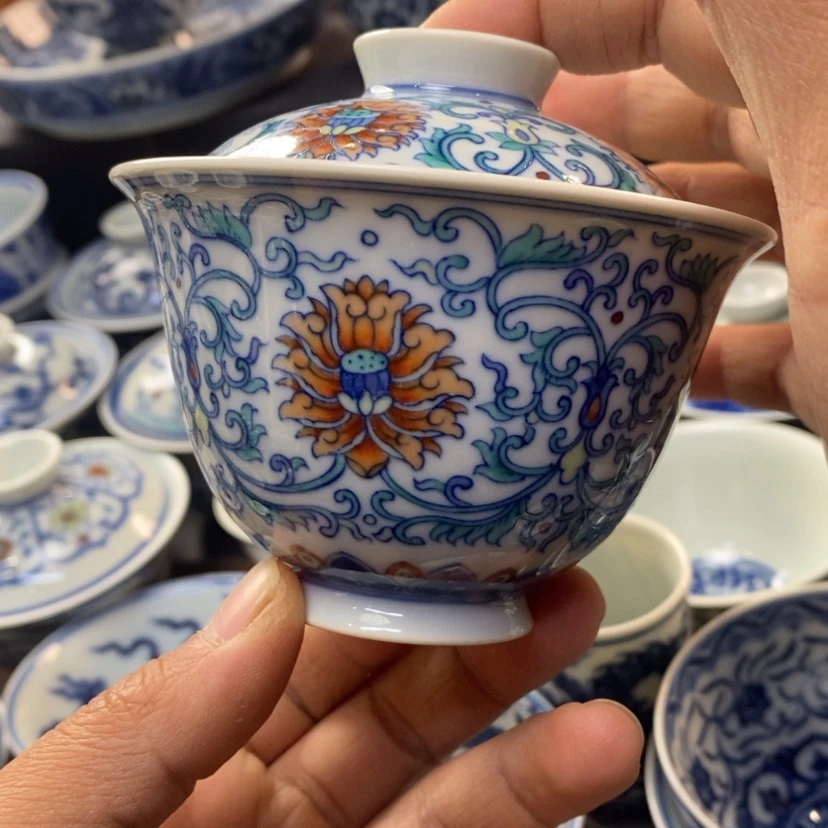 【闪购商品】景德镇青花斗彩盖碗