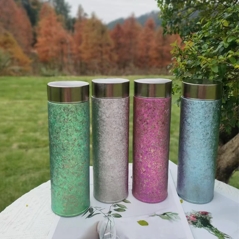 【原装正品】500ml内外双层纯钛保温杯冰花直杯便携高档男女纯钛杯