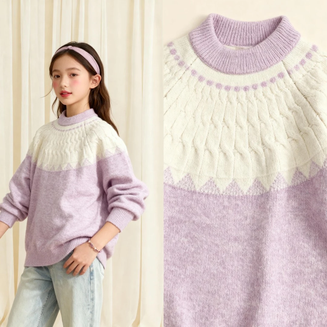 童装女童条纹毛衣秋冬2025新款洋气女大童圆领套头百搭针织衫上衣