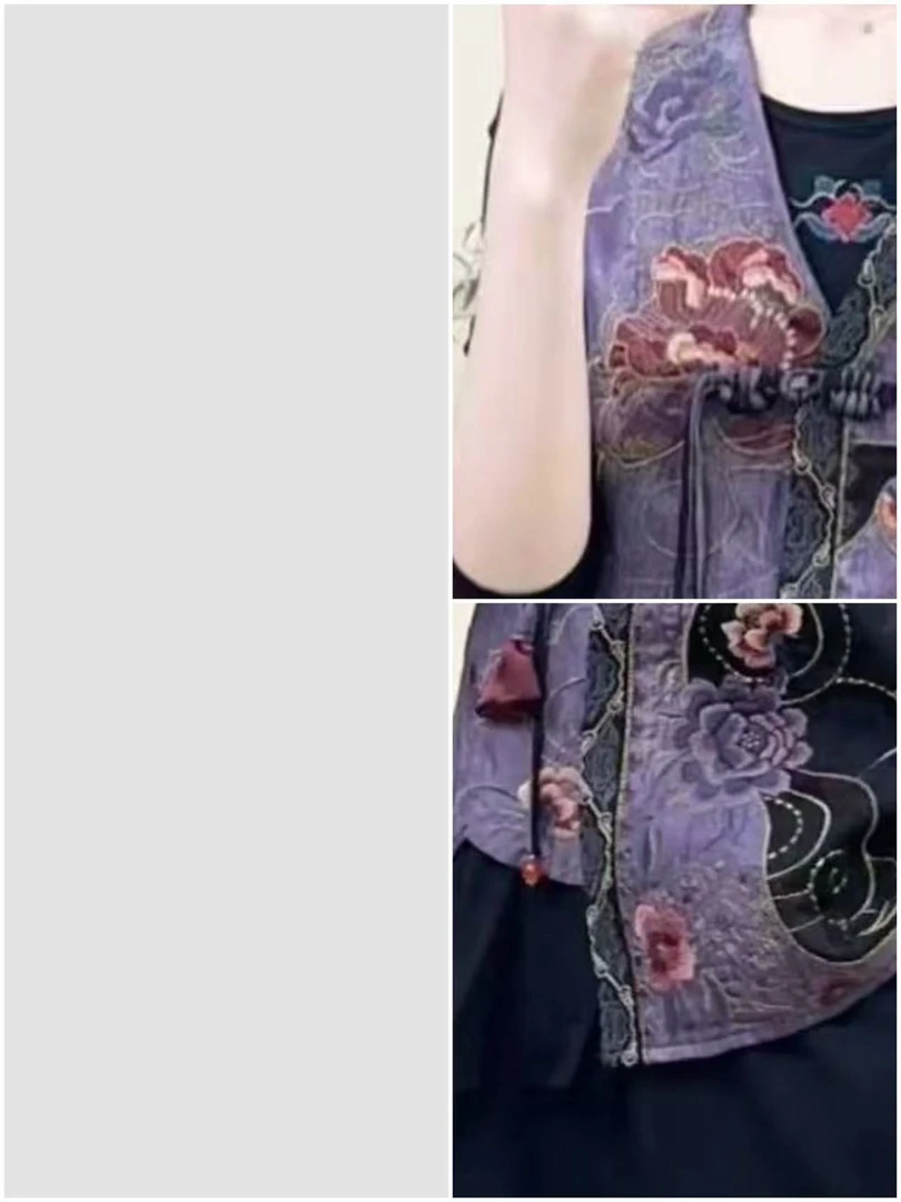 （绝绝紫-马夹）2025新中式新款民族风中国风文艺重工刺绣缎面马夹