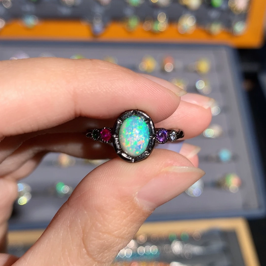 银S925镶嵌欧泊欧泊戒指y